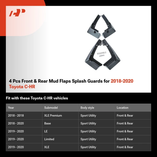 4 Pcs Front & Rear Mud Flaps Splash Guards for 2018-2020 Toyota C-HR