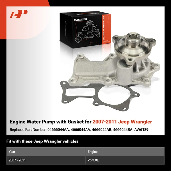 Engine Water Pump with Gasket for 2007-2011 Jeep Wrangler