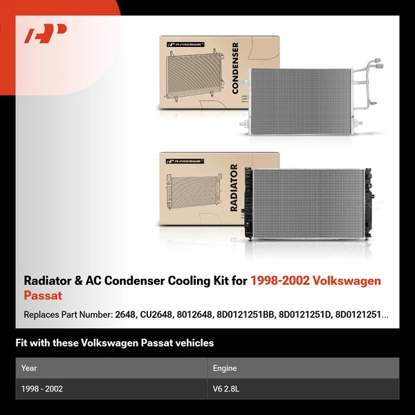 Radiator & AC Condenser Cooling Kit for 1998-2002 Volkswagen Passat