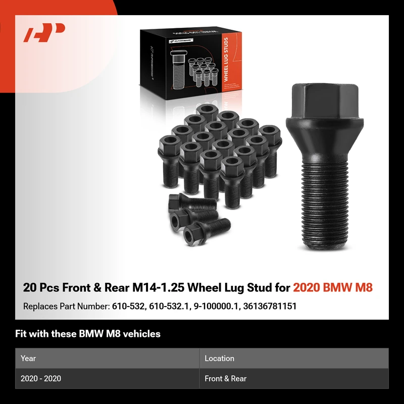 20 Pcs Front & Rear M14-1.25 Wheel Lug Stud for 2020 BMW M8