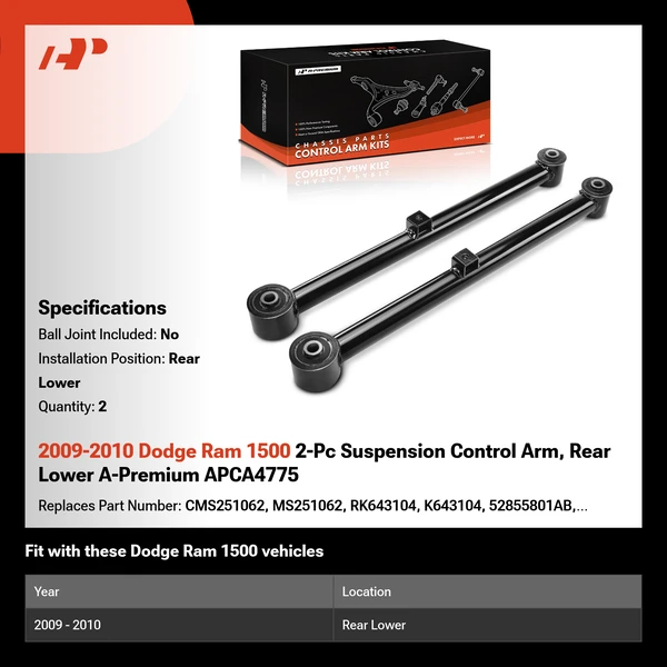 2009-2010 Dodge Ram 1500 2-Pc Suspension Control Arm, Rear Lower A-Premium APCA4775