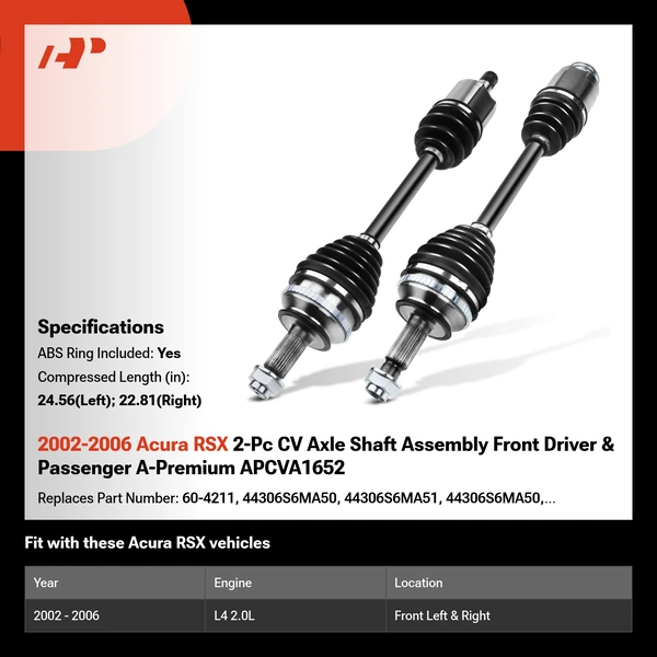 2002-2006 Acura RSX 2-Pc CV Axle Shaft Assembly Front Driver & Passenger A-Premium APCVA1652