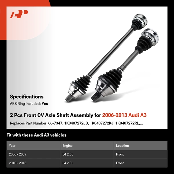 2 Pcs Front CV Axle Shaft Assembly for 2006-2013 Audi A3