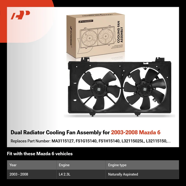 Dual Radiator Cooling Fan Assembly for 2003-2008 Mazda 6