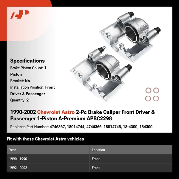 1990-2002 Chevrolet Astro 2-Pc Brake Caliper Front Driver & Passenger 1-Piston A-Premium APBC2298
