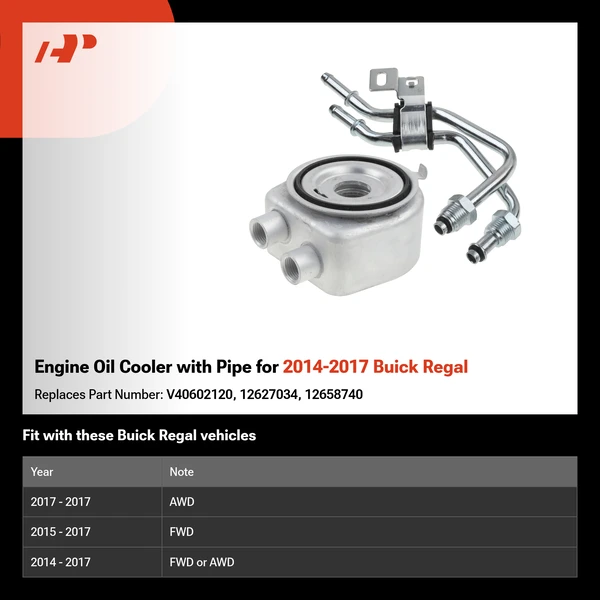 Engine Oil Cooler with Pipe for 2014-2017 Buick Regal