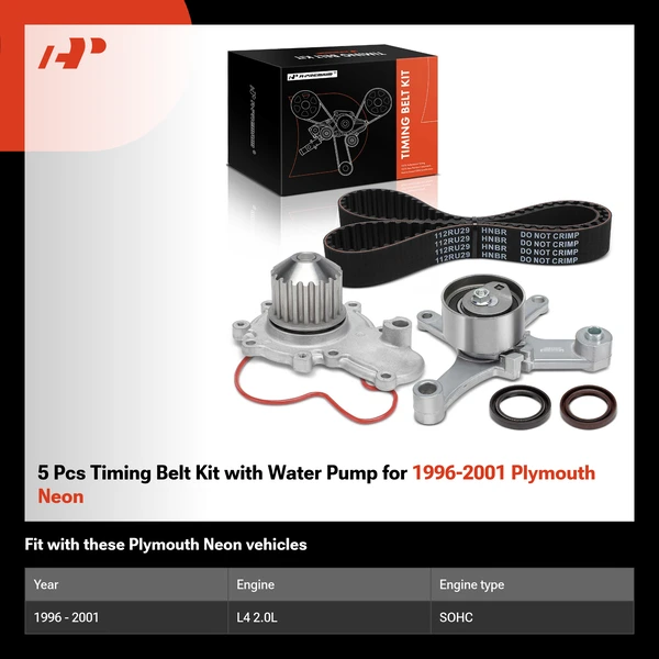 5 Pcs Timing Belt Kit with Water Pump for 1996-2001 Plymouth Neon