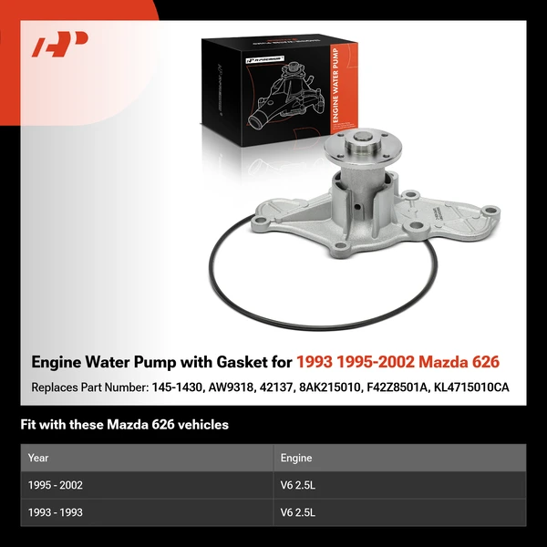 Engine Water Pump with Gasket for 1993 1995-2002 Mazda 626