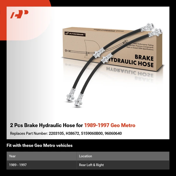 2 Pcs Brake Hydraulic Hose for 1989-1997 Geo Metro