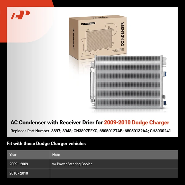 AC Condenser with Receiver Drier for 2009-2010 Dodge Charger