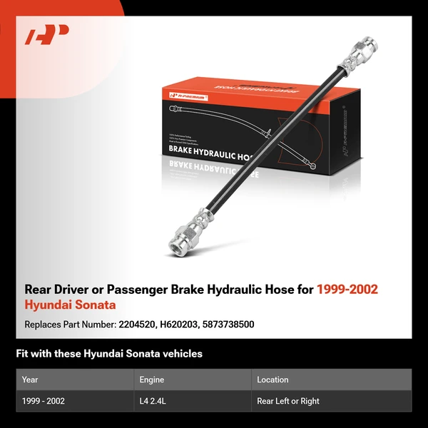 Rear Driver or Passenger Brake Hydraulic Hose for 1999-2002 Hyundai Sonata