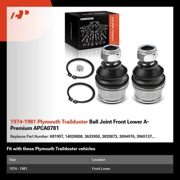 1974-1981 Plymouth Trailduster Ball Joint Front Lower A-Premium APCA0781