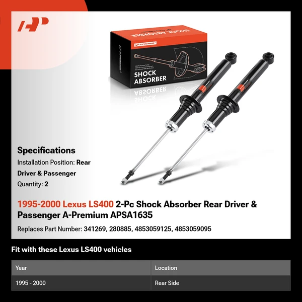 1995-2000 Lexus LS400 2-Pc Shock Absorber Rear Driver & Passenger A-Premium APSA1635