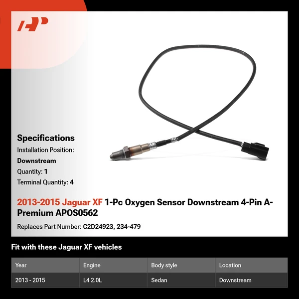 2013-2015 Jaguar XF 1-Pc Oxygen Sensor Downstream 4-Pin A-Premium APOS0562