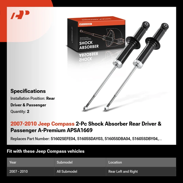 2007-2010 Jeep Compass 2-Pc Shock Absorber Rear Driver & Passenger A-Premium APSA1669
