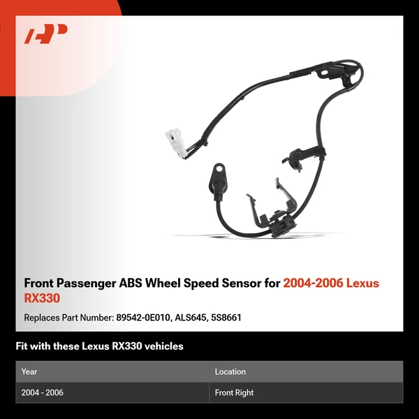 Front Passenger ABS Wheel Speed Sensor for 2004-2006 Lexus RX330