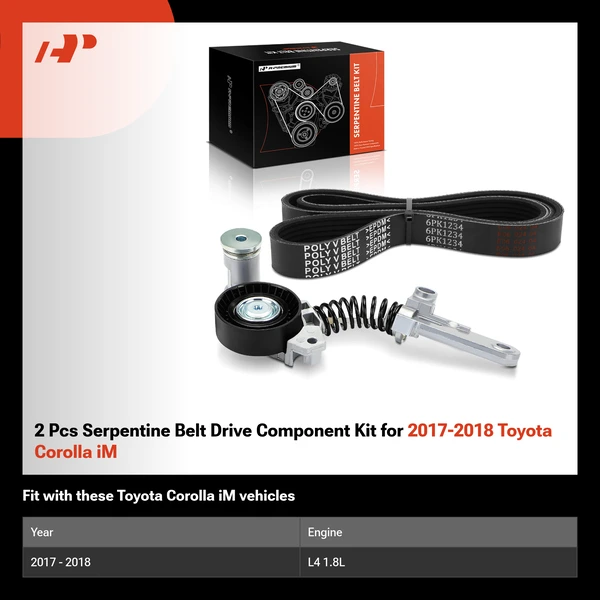 2 Pcs Serpentine Belt Drive Component Kit for 2017-2018 Toyota Corolla iM