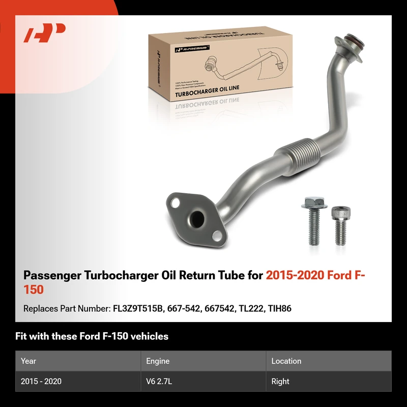 Passenger Turbocharger Oil Return Tube for 2015-2020 Ford F-150