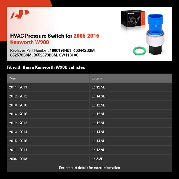 HVAC Pressure Switch for 2005-2016 Kenworth W900