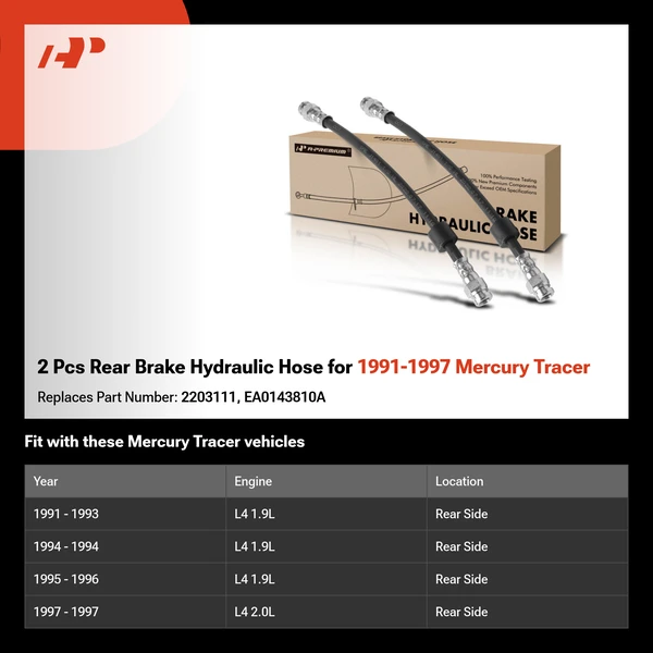 2 Pcs Rear Brake Hydraulic Hose for 1991-1997 Mercury Tracer