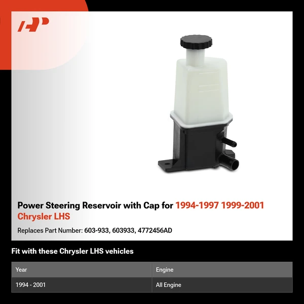 Power Steering Reservoir with Cap for 1994-1997 1999-2001 Chrysler LHS