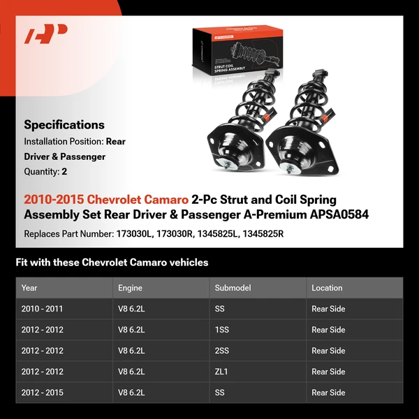 2010-2015 Chevrolet Camaro 2-Pc Strut and Coil Spring Assembly Set Rear Driver & Passenger A-Premium APSA0584