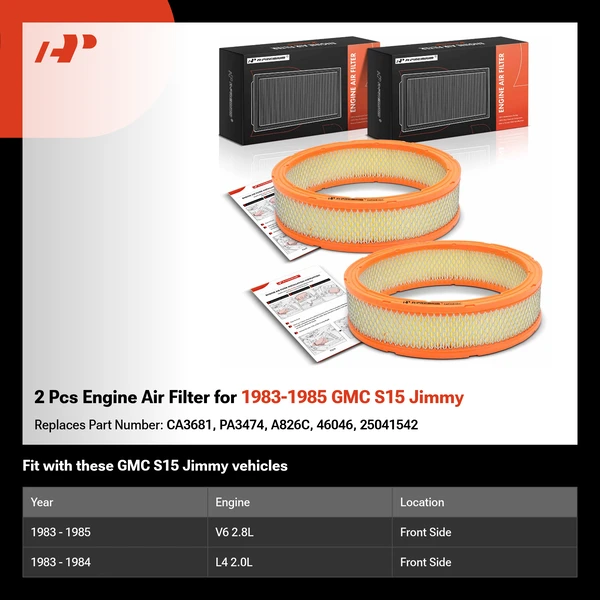 2 Pcs Engine Air Filter for 1983-1985 GMC S15 Jimmy