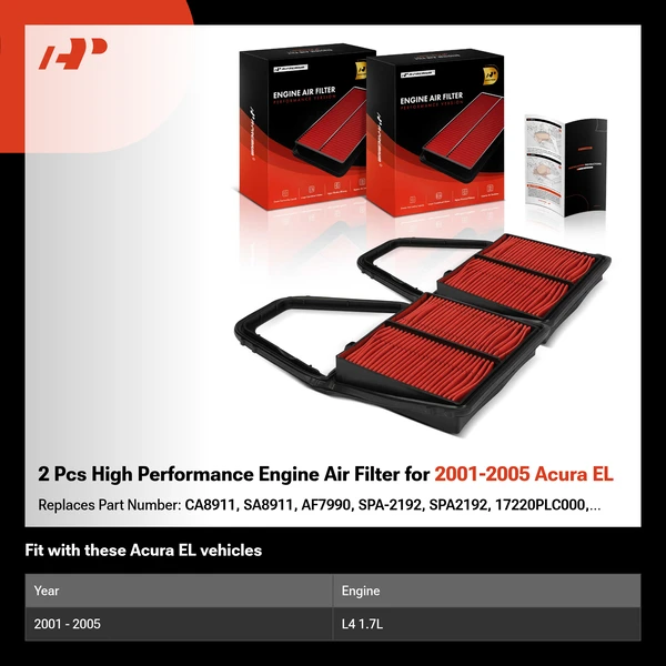 2 Pcs High Performance Engine Air Filter for 2001-2005 Acura EL