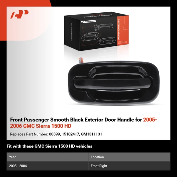 Front Passenger Smooth Black Exterior Door Handle for 2005-2006 GMC Sierra 1500 HD
