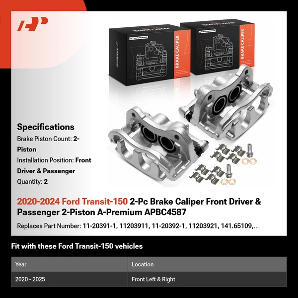 2020-2024 Ford Transit-150 2-Pc Brake Caliper Front Driver & Passenger 2-Piston A-Premium APBC4587