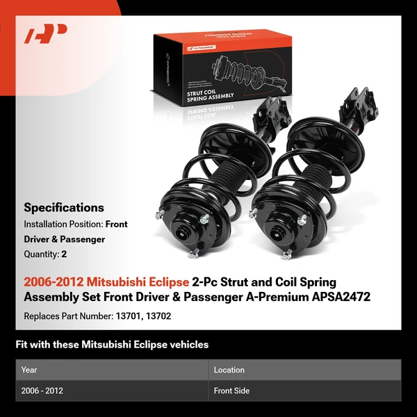 2006-2012 Mitsubishi Eclipse 2-Pc Strut and Coil Spring Assembly Set Front Driver & Passenger A-Premium APSA2472