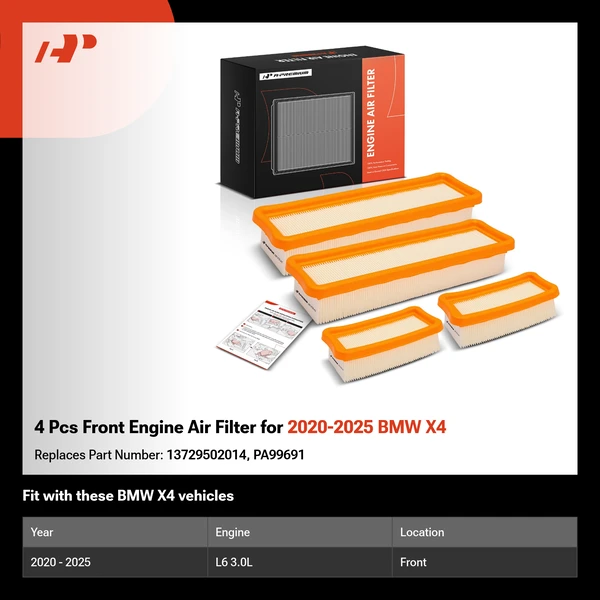 4 Pcs Front Engine Air Filter for 2020-2025 BMW X4