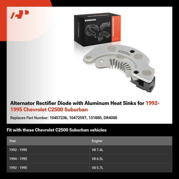 Alternator Rectifier Diode with Aluminum Heat Sinks for 1992-1995 Chevrolet C2500 Suburban