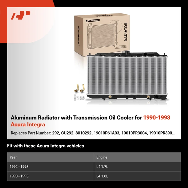 Aluminum Radiator with Transmission Oil Cooler for 1990-1993 Acura Integra