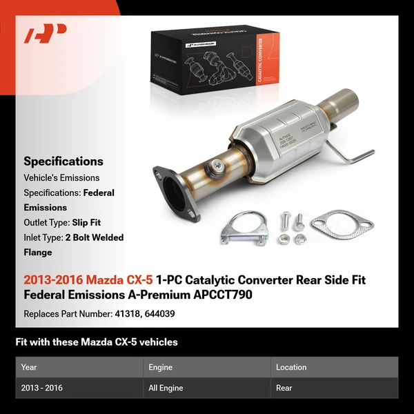 2013-2016 Mazda CX-5 1-PC Catalytic Converter Rear Side Fit Federal Emissions A-Premium APCCT790
