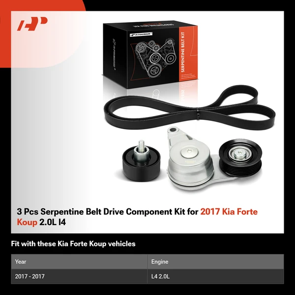 3 Pcs Serpentine Belt Drive Component Kit for 2017 Kia Forte Koup 2.0L l4