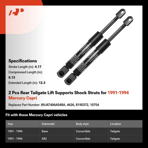 2 Pcs Rear Tailgate Lift Supports Shock Struts for 1991-1994 Mercury Capri