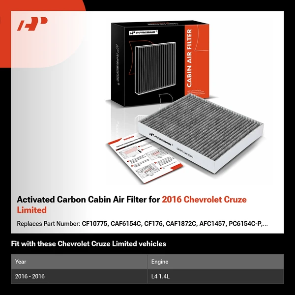 Activated Carbon Cabin Air Filter for 2016 Chevrolet Cruze Limited