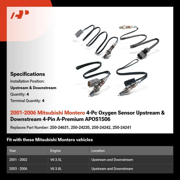 2001-2006 Mitsubishi Montero 4-Pc Oxygen Sensor Upstream & Downstream 4-Pin A-Premium APOS1506