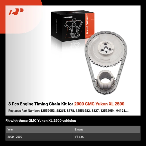 3 Pcs Engine Timing Chain Kit for 2000 GMC Yukon XL 2500