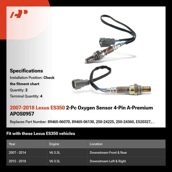 2007-2018 Lexus ES350 2-Pc Oxygen Sensor 4-Pin A-Premium APOS0957