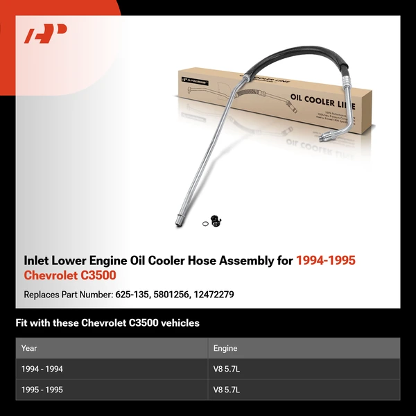 Inlet Lower Engine Oil Cooler Hose Assembly for 1994-1995 Chevrolet C3500