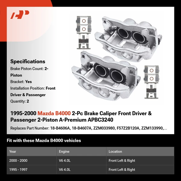 1995-2000 Mazda B4000 2-Pc Brake Caliper Front Driver & Passenger 2-Piston A-Premium APBC3240