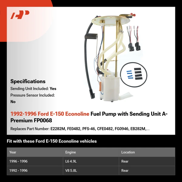 1992-1996 Ford E-150 Econoline Fuel Pump with Sending Unit A-Premium FP0068