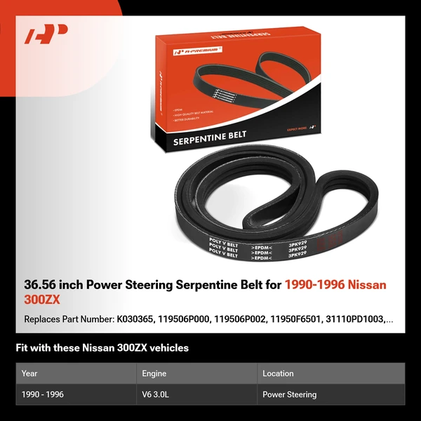 36.56 inch Power Steering Serpentine Belt for 1990-1996 Nissan 300ZX
