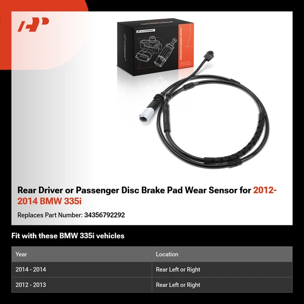 Rear Driver or Passenger Disc Brake Pad Wear Sensor for 2012-2014 BMW 335i