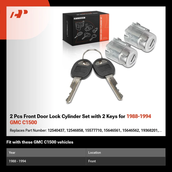 2 Pcs Front Door Lock Cylinder Set with 2 Keys for 1988-1994 GMC C1500