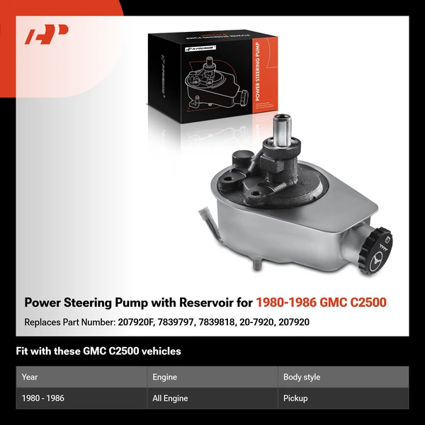 Power Steering Pump with Reservoir for 1980-1986 GMC C2500