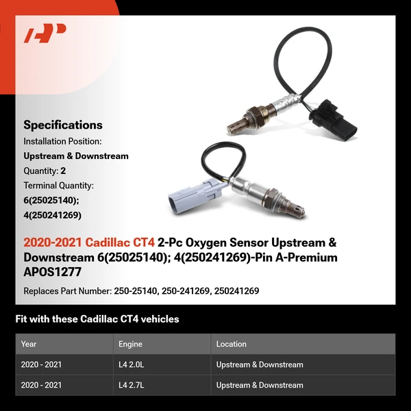 2020-2021 Cadillac CT4 2-Pc Oxygen Sensor Upstream & Downstream 6(25025140); 4(250241269)-Pin A-Premium APOS1277