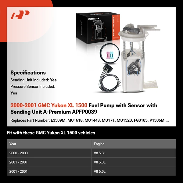 2000-2001 GMC Yukon XL 1500 Fuel Pump with Sensor with Sending Unit A-Premium APFP0039